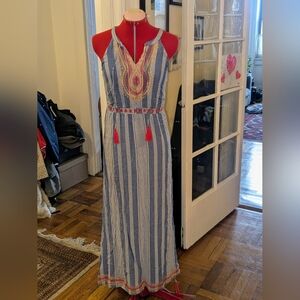 Blue and White Striped Maxi Dress